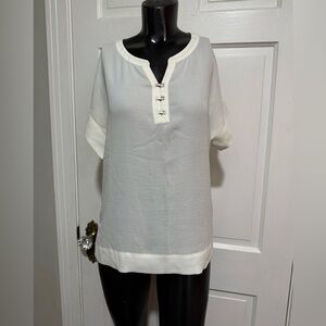 White Banana Republic Short Sleeve Womens Shirt Size XS Unique Buckles